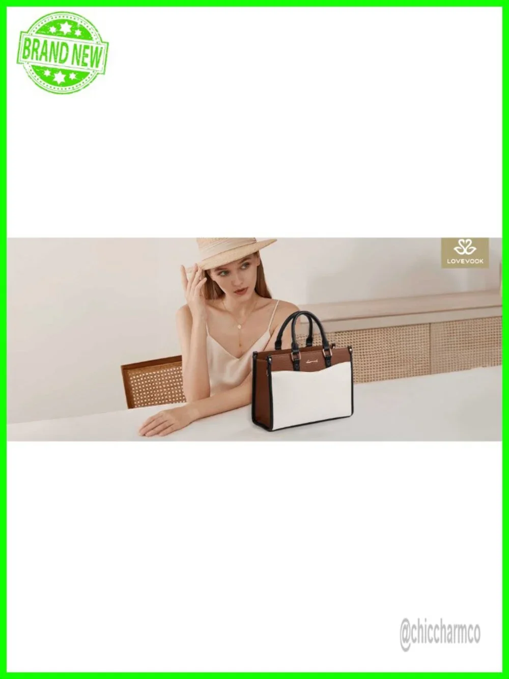 Vintage Color Block Satchel Tote Bag Vegan Leather Top Handle Crossbody Purse